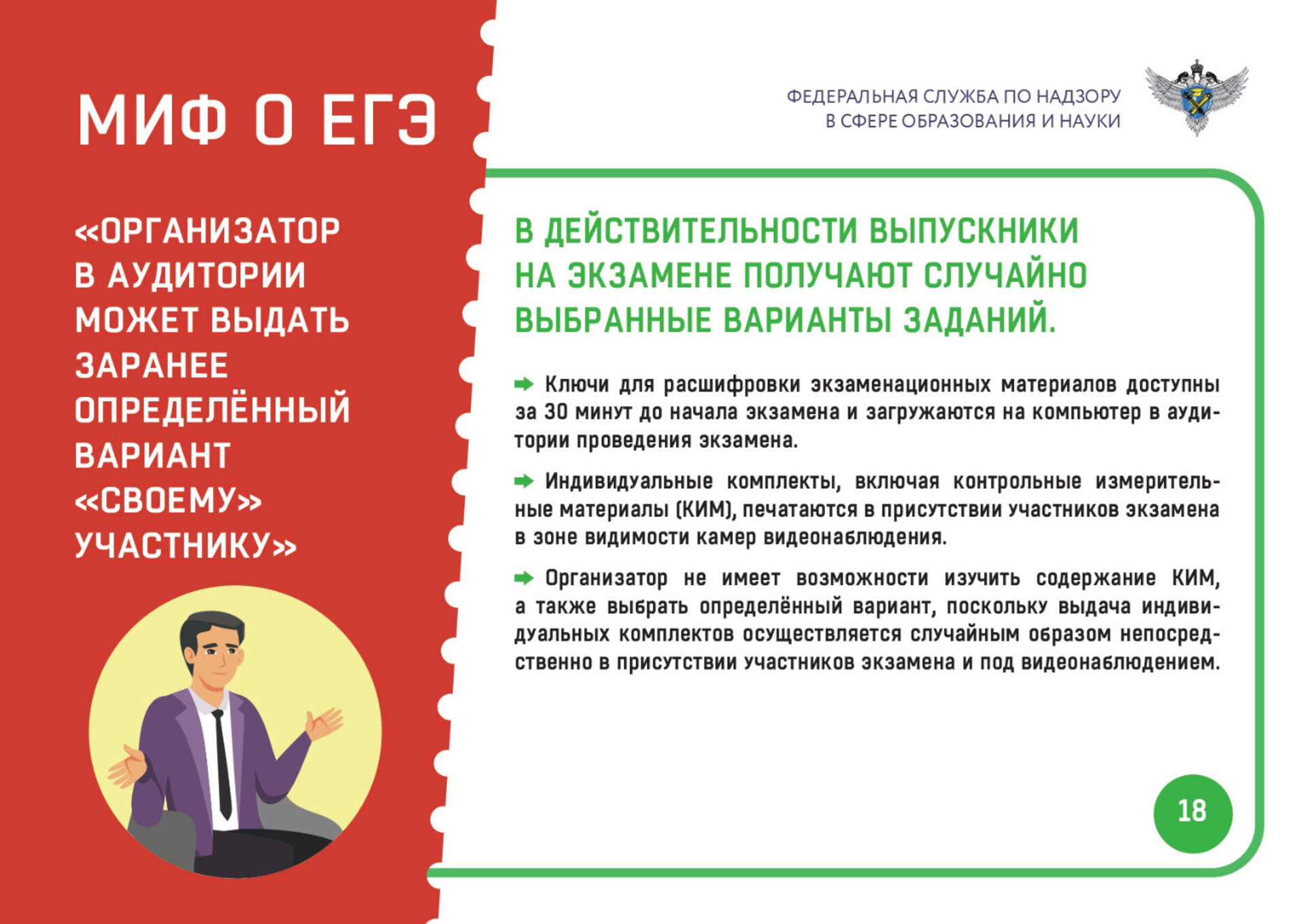 Мифы о ЕГЭ №18. Организатор может выдать определенный вариант “своему”  участнику – РОССИЙСКОЕ ОБРАЗОВАНИЕ В ЦИФРАХ